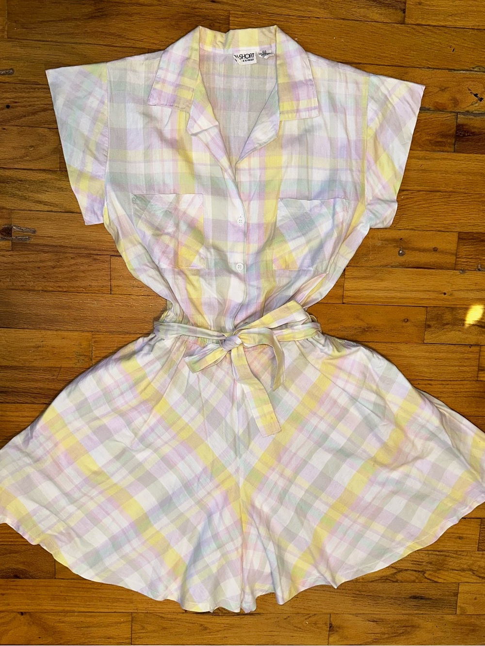 Vintage Pastel Plaid Romper 100% Cotton Made in USA size L Cottagecore